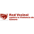 Logo de Red Vecinal contra la Violencia de Género con ilustración de ojo en estilo grabado y texto en rojo intenso